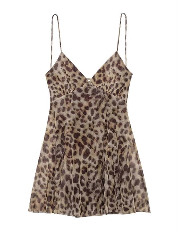 Damklänning med tryck - Rygglös underklänning med draperad detalj, Festklänningar med leopardmönster M Leopard print M