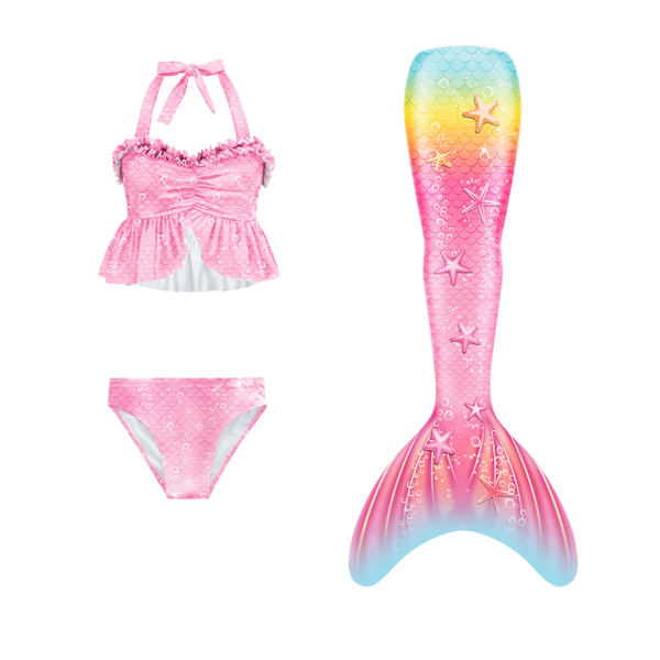 Europeisk og amerikansk barnesjøjungfru tredelt badedrakt for babybikini gradient rosa #110(4-5 years old)