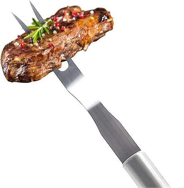 45,5 cm langt, kraftig grillverktøysett i rustfritt stål, gaffel, øse og