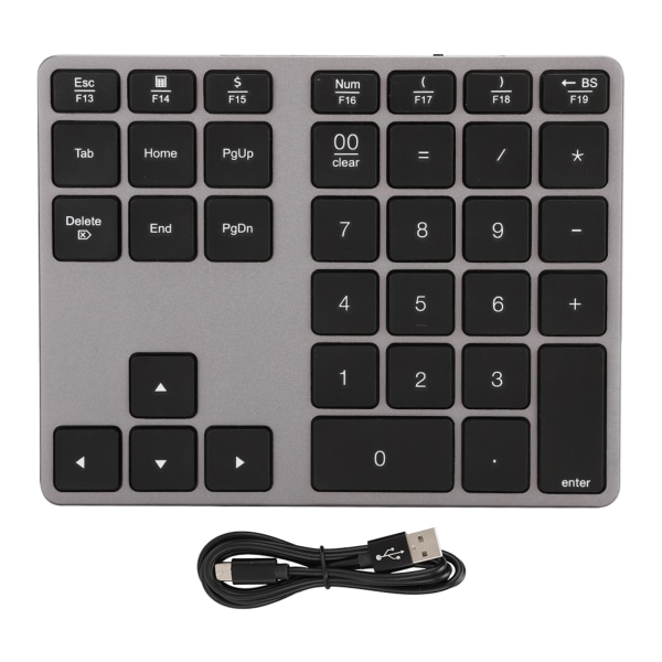 BT308 35 taster Numerisk tastatur Oppladbart trådløst ultratynt tastatur kompatibelt med Bluetooth 5.0 (jerngrå)++