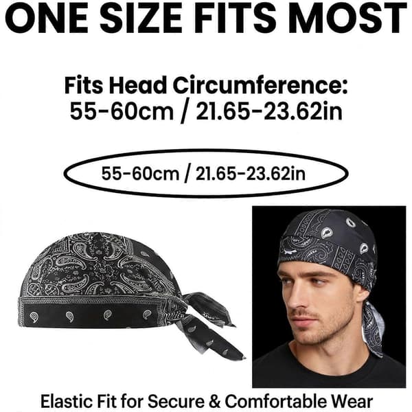 5-pack Paisley Durag Set för män omen - Elastisk turbanhatt Sporthuvudband Utomhus Biker Skull Cap[BEMS]