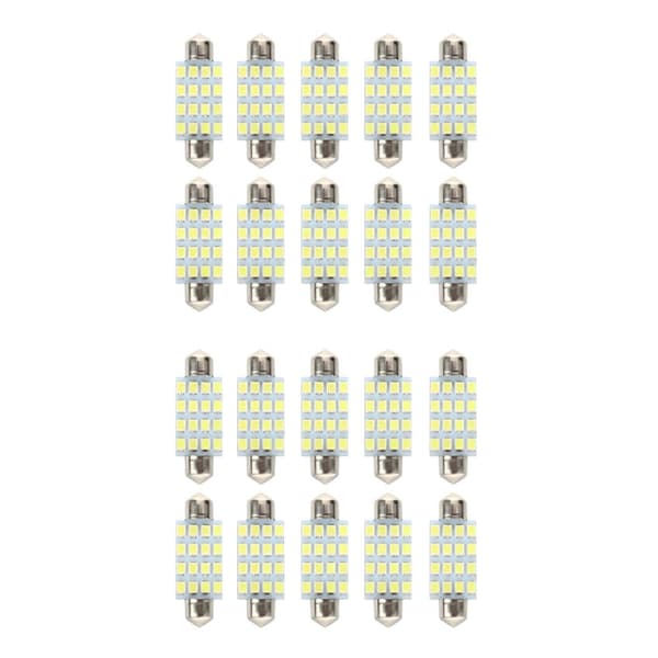 20 STK 16 Torpedo Bilpære LED SMD 3528 42 mm - Hvid Silver