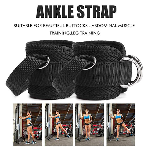 1 Par Ankelstropper for Kabelmaskintilbehør Justerbare Innendørs Treningsankelmansjetter med 4 D-ringer for Kickbacks Glute Trening Beinforlengelser