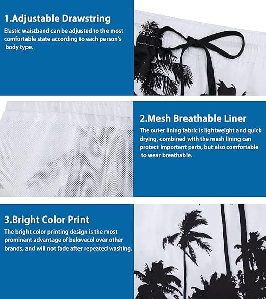 【BEMS】Badbyxor för män, sommar, snabbtorkande strandshorts med sidofickor och nätfoder - L - Svart