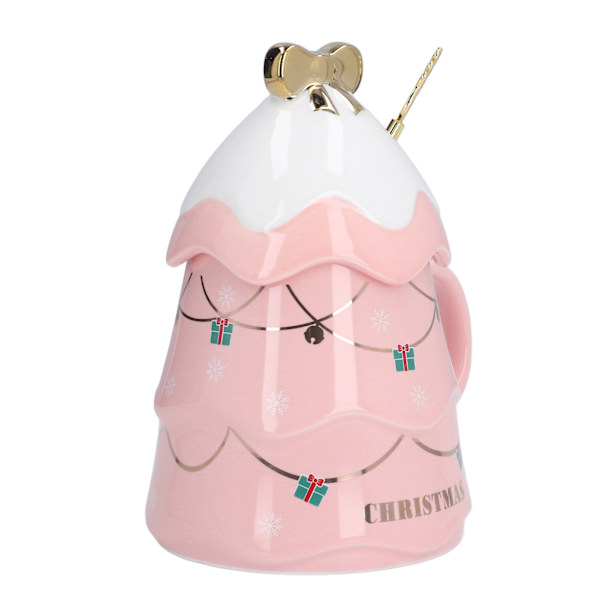 Stor Keramik Kaffe Kop med Låg og Ske - 500ml Pink - Perfekt Julegave til Hjemmet og Ferier
