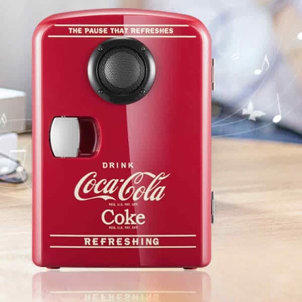 Coca-Cola 12V Portable 4 Liter/6 Can Thermoelectric Mini Fridge/rmer With Bluetooth Speaker