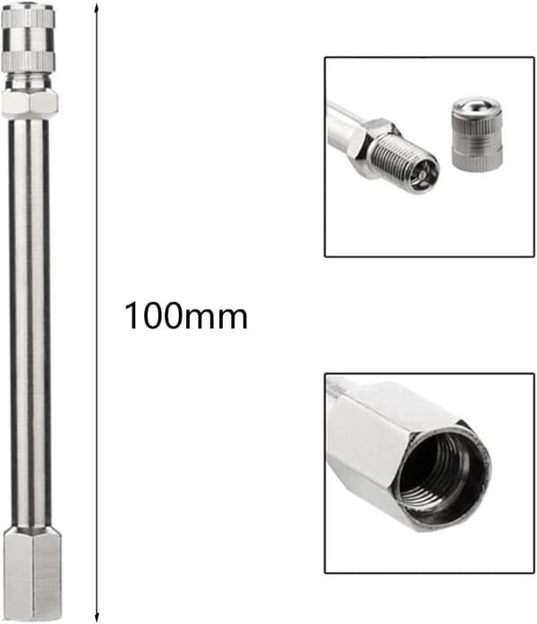 100 mm dækventilforlænger, automatisk dækventilforlængeradapter, kobberventiladapter, bilventilforlænger til bil-/lastbilventiler
