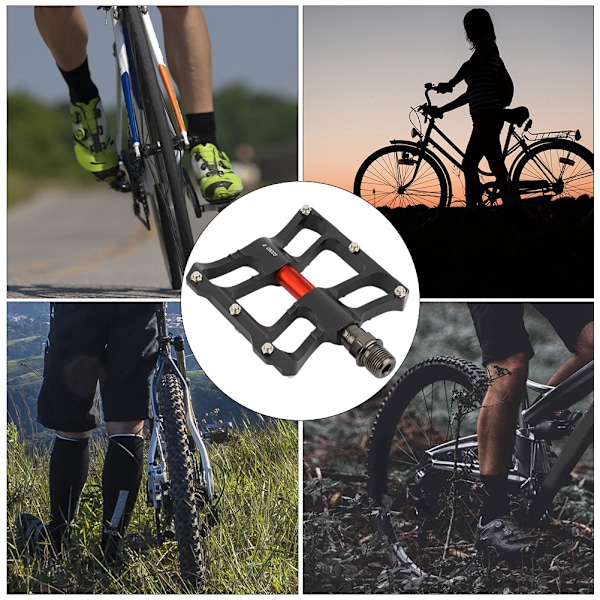 Ett par lätta cykelpedaler i aluminiumlegering för mountainbike och landsvägscykel - Ersättning (Svart & Röd)