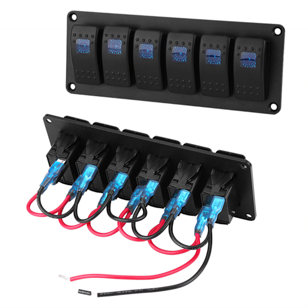 12-24V 6 Gang Rocker Switch Panel til Bil RV Båd Yacht Marine Blå LED
