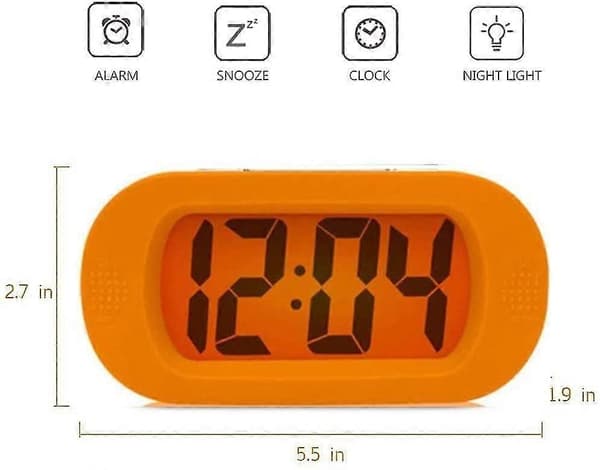 Stötsäker LCD-väckarklocka med nattlampa (orange)JJ