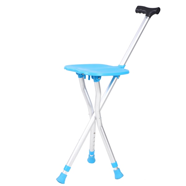 Metal Udendørs Foldbar Vandrestok Hjælp Tripod Krykke Stol med Sæde Blå Farve