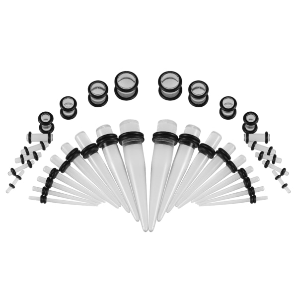 36pcs Fashionable Acrylic Stretcher Ear Taper Expander O Ring Stretching Kit Transparent Lumine