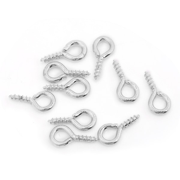 100 stk DIY Metall Skrue Øye Pin Drill Hook Loop Leire Harpiks Smykker Funn Tilbehør (Sølv)