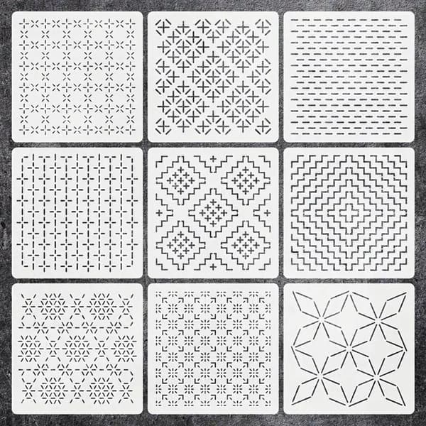 9/32 st Sashiko broderimall DIY Geometrisk lapptäcke Ste 9Pcs
