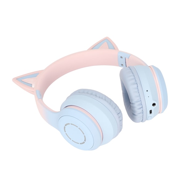 Kattøre Bluetooth Gaming Hodetelefoner Trådløse Foldbare Musikkhodetelefoner med LED-lys Avtakbar Mikrofon 3,5 mm Kabel Blå