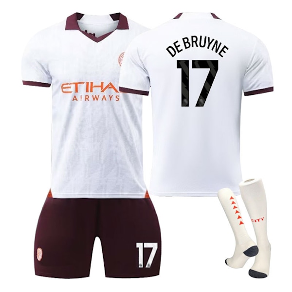 2324 Ny Manchester City Borte Hvit Nr. 17 De Bruyne Star Jersey Treningssett + Strømper No.17 De Bruyne #18(100-110 cm)