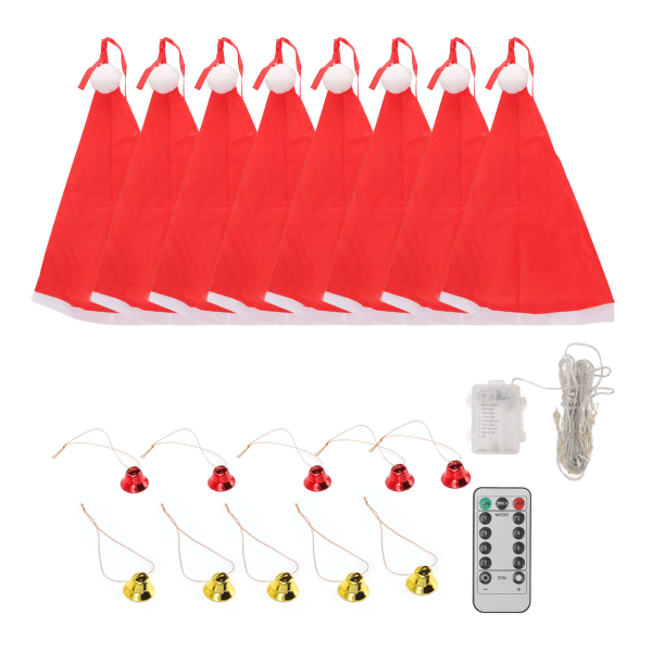 Riippuvat valaistut hehkuvat joulupukin hatut kelloilla Paristokäyttöiset Fairy-LED-valonauhat sisätilojen sisustukseen /