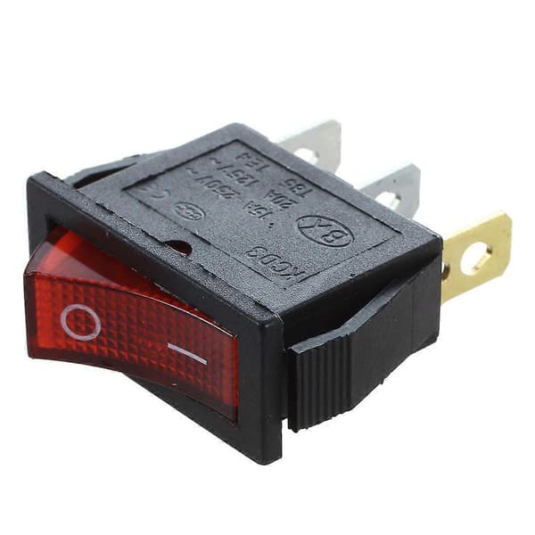 Vippebryter PÅ AV Lys Bipolar 28x10mm 250V 15A 3 Terminaler RØD