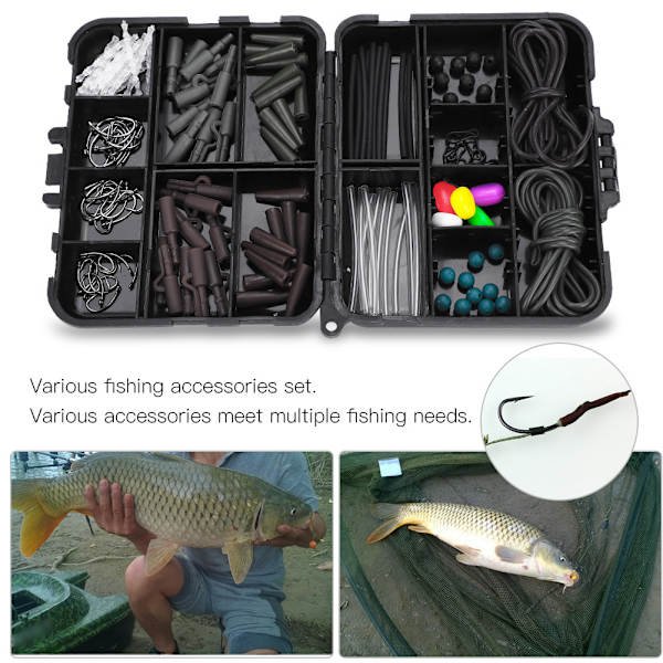 Karpfiskeutrustning Tackle Box Vikter Klippar Betesnålar Krokar Swivel Rigg Kit (med betesnål)