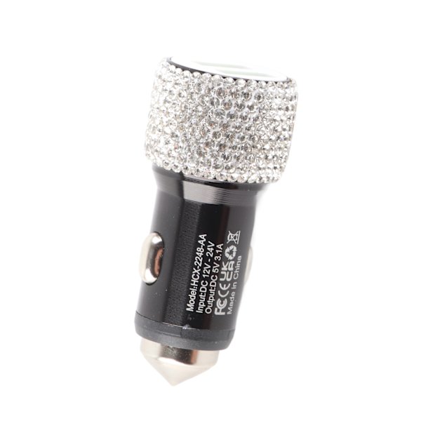 USB Billader 5V Rhinestone Dekoration Dual Port Hurtigopladningsadapter Bilinteriørtilbehør Hvid