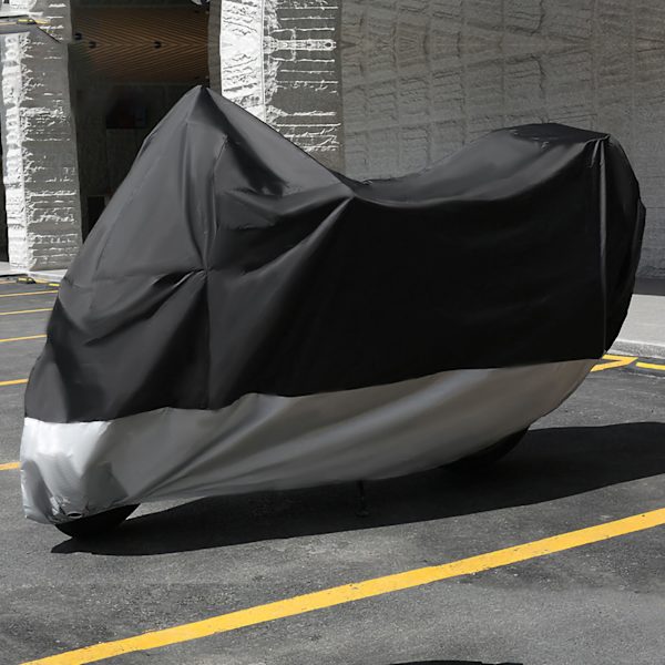 Stort Motorcykelskydd Tjockt Dammsäkert Vattentätt Motorcykelskydd med Elastiskt Band för Utomhus Uppgraderad Version Svart Silver 4XL Vanligt