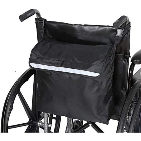 Pyörätuolilaukun takaosan vedenpitävä Oxford-pyörätuolilaukku Suuri musta pyörätuolin reppu säilytyslaukku, jossa on heijastavat nauhat pyörätuolin kahvoihin
