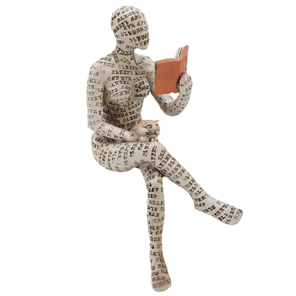 Hartsia lukeva nainen hahmohahmo Innovatiivinen nainen, joka lukee sellua muovauskirjahyllyn koristeita kodin sisustamiseen B /