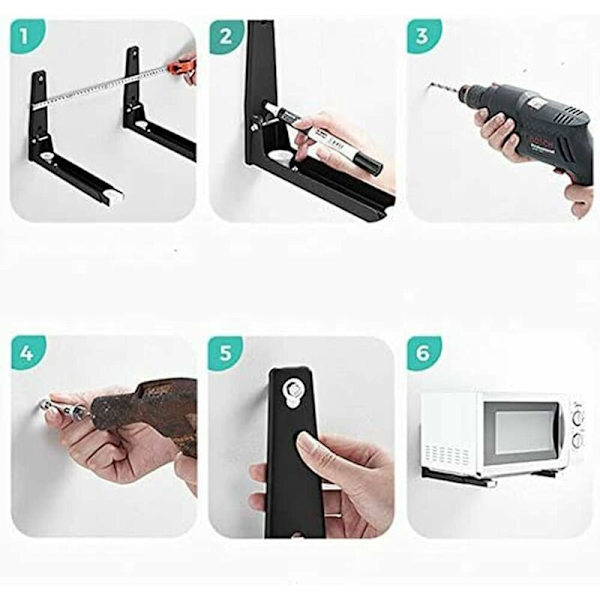【BEMS】Black Iron Wall Mounted Microwave Shelf Kit, Kitchen Storage Rack
