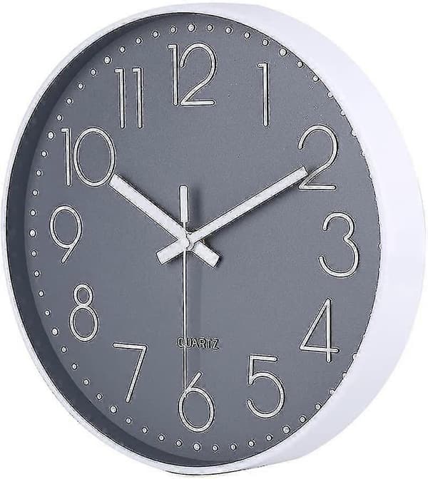 Tyst grå väggklocka - Modern 30 cm minimalistisk design, tickande, lättläst, perfekt för sovrum och kontor