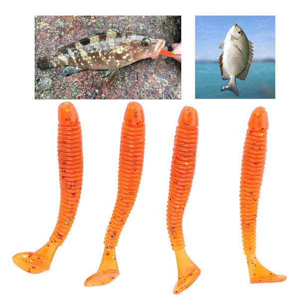50 stk 5 cm Myke Plast Fiske Agner T-hale Grub Worm Agner Fiskeutstyr Tilbehør Oransje