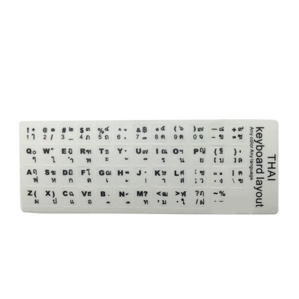 Thailändska tangentbordsklistermärken 15,6 tum slitstarka PVC-frostad textur Hållbara datortangentbordskinn för thailändsk bärbar dator Thai svarta bokstäver på vitt ++