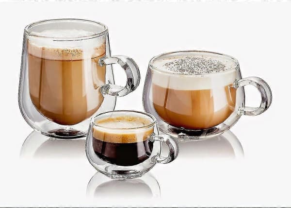 50ml/150ml/280ml Dobbeltveggede Glasskaffekopper Med Håndtak, Sett Med 2