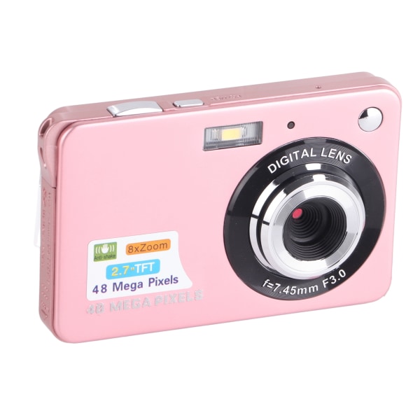 4K digitalkamera 48MP 2,7 tum LCD-skärm 8x Zoom Anti Shake Vlogging kamera för fotografering Serietagning Rosa /