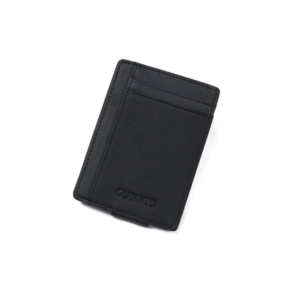 【BEMS】Gubintu RFID-kortholder i læder med klips, sort