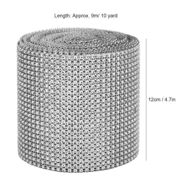 9m 24 rader Galvanisering av plast kunstig strassbånd Mesh Bryllupsklær Dekorasjon Sølv /