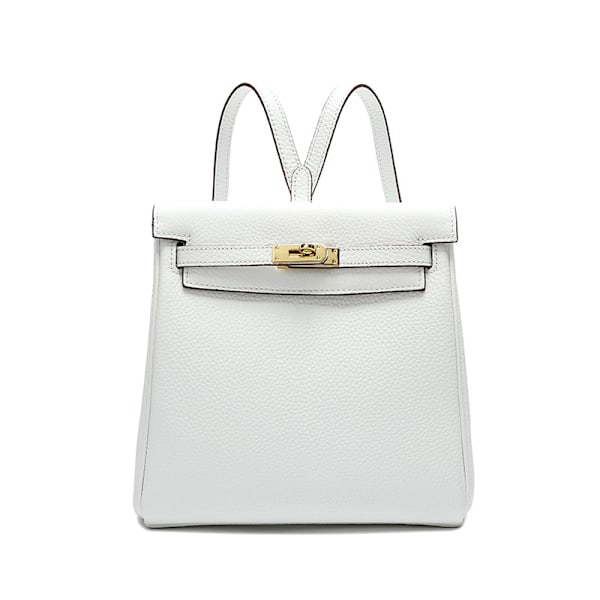 Trendig Ryggsäck i Vit Ko-Läder för Kvinnor Rymlig Spännesdesign 24x21x10cm White