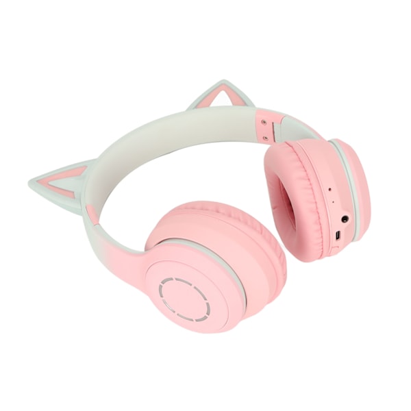 Kattøre Bluetooth Gaming Hodetelefoner Trådløse Foldbare Musikkhodetelefoner med LED-lys Avtakbar Mikrofon 3,5 mm Kabel Rosa