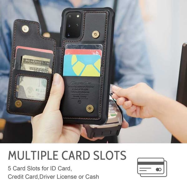 【BEMS】Stødsikkert etui kortholder stativ 4-slots kompatibel med Samsung S20 Sort