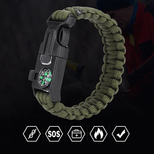 Paracord-selviytymisrannekkeet miehille ja naisille, ulkoilmakäyttöön, rannekkeet, kääre, varjo köysi (armeijan vihreä)