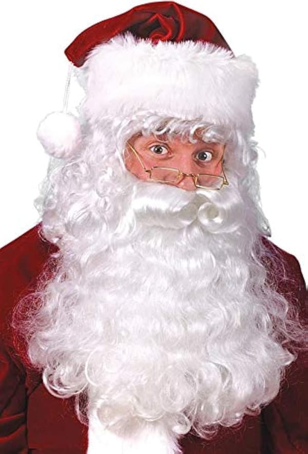 Professionell kvalitets vit tomtefar jul peruk, skägg och ögonbryn set