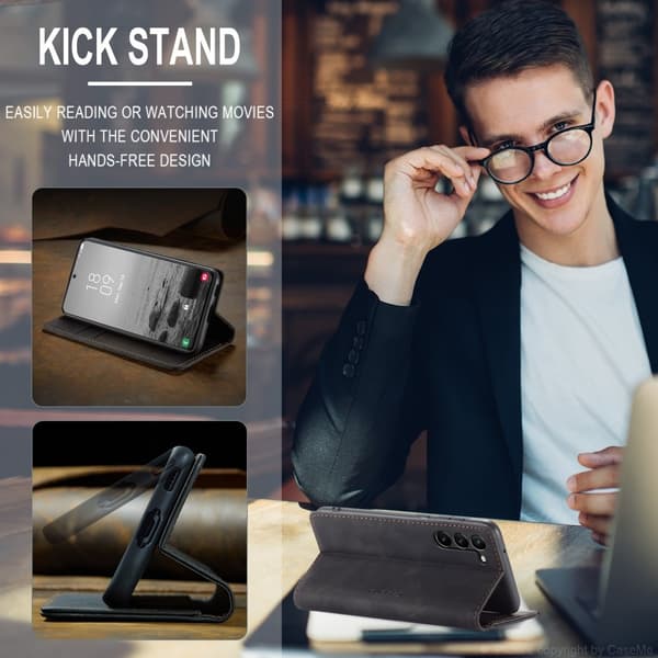 CASEME Kompatibel med Galaxy S24 Plus Flip Retro Læder Sort 91