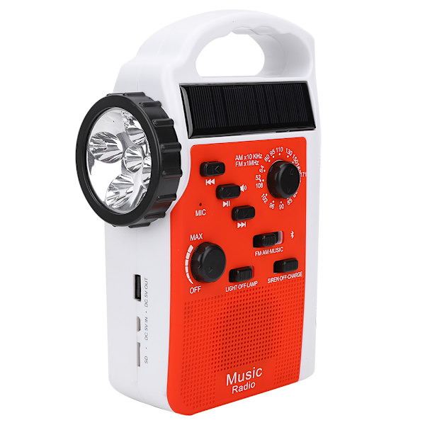 Solcellsdriven Bärbar Handvev Multifunktionell AM FM Radio Mobiltelefon Powerbank LED Ficklampa Nödlarm (Röd)