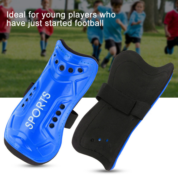 Et par barnefotball leggbeskyttere Trening Beinbeskyttere Sikkerhetsbeskytter Justerbar stropp (blå)++/