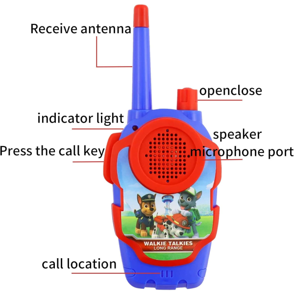 2 stk walkie talkies, walkie talkies for barn, Paw-Patrol trådløs walkie talkie for fotturer utendørs eventyr og camping barneleker