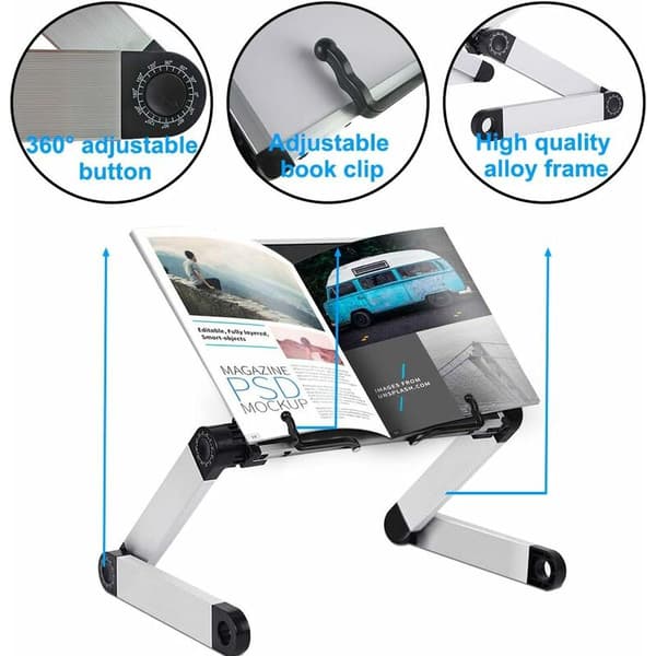 Bokställ Läsbordsbädd, Ergonomisk justerbar kokbokshållare, Bokhållare med flexibla gem, Läsställ