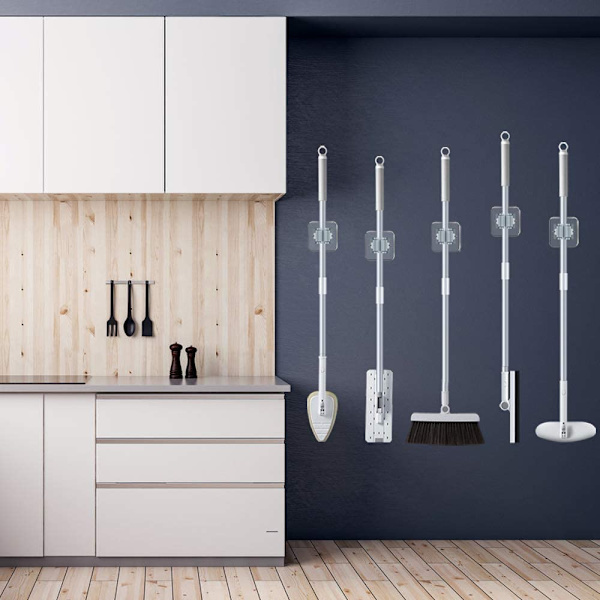 【BEMS】Broom and Mop Holder 4-pack, Wall Mounted, Self-Adhesive, No Drilling