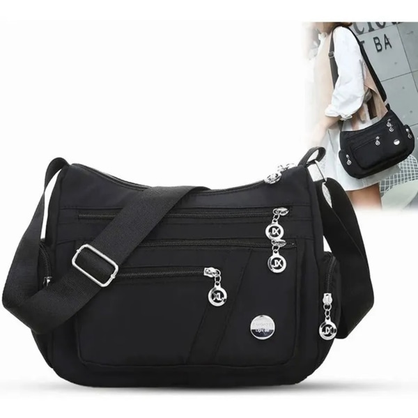 Kvinner Messenger Bag Stor Kapasitet Multi Pocket Vanntett Fasjonabel Skulderveske for Travel Shopping Svart Gratis Størrelse