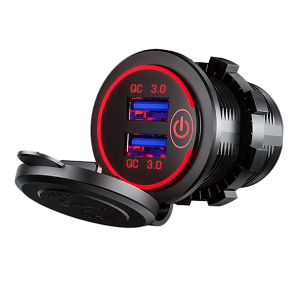 Billader USB Multi Port QC3.0 Hurtigopladning cigarettænder Adapter til RV Skibe Motorcykler Rødt lys
