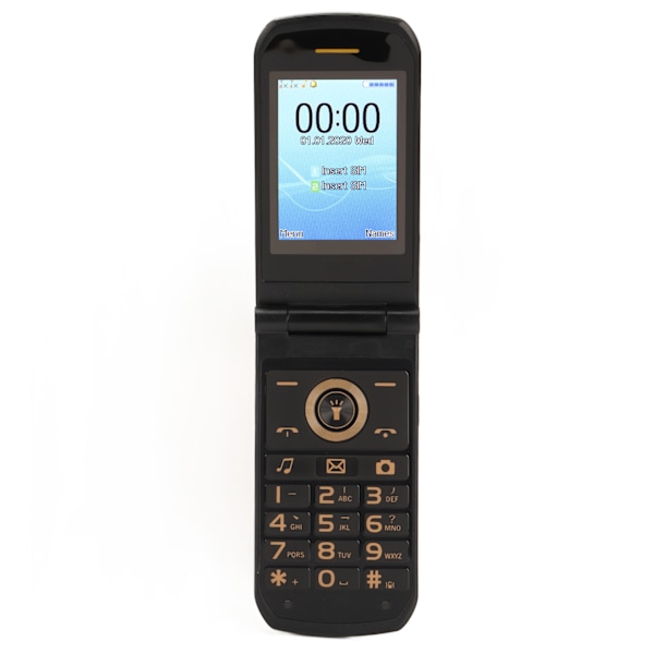 Clamshell Senior Telefon 2G Stor Skjerm Lang Standby Flip Telefon Dual SIM Eldre Mobiltelefon med 3800mAh Batteri Gull