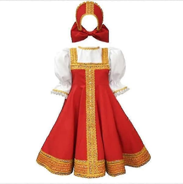 Rysk klädsel dansdräkt traditionella kläder röd sarafan vit blus M
